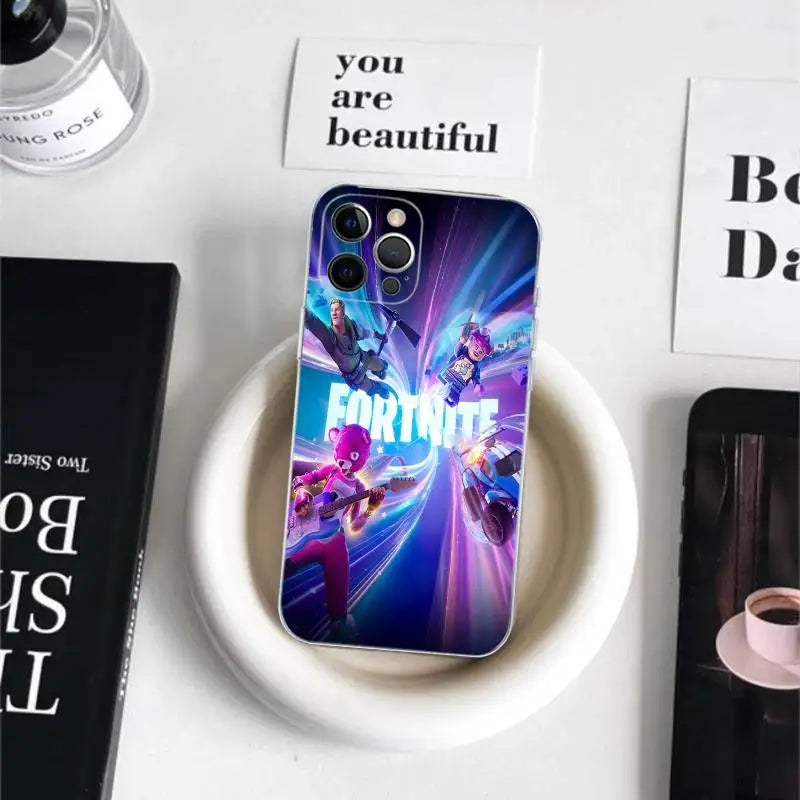 Průhledný měkký TPU kryt na telefon Cartoon B-Battle-R-Royales-F-FortniteS pro iPhone 17 16 15 14 13 12 11 Pro Max Plus