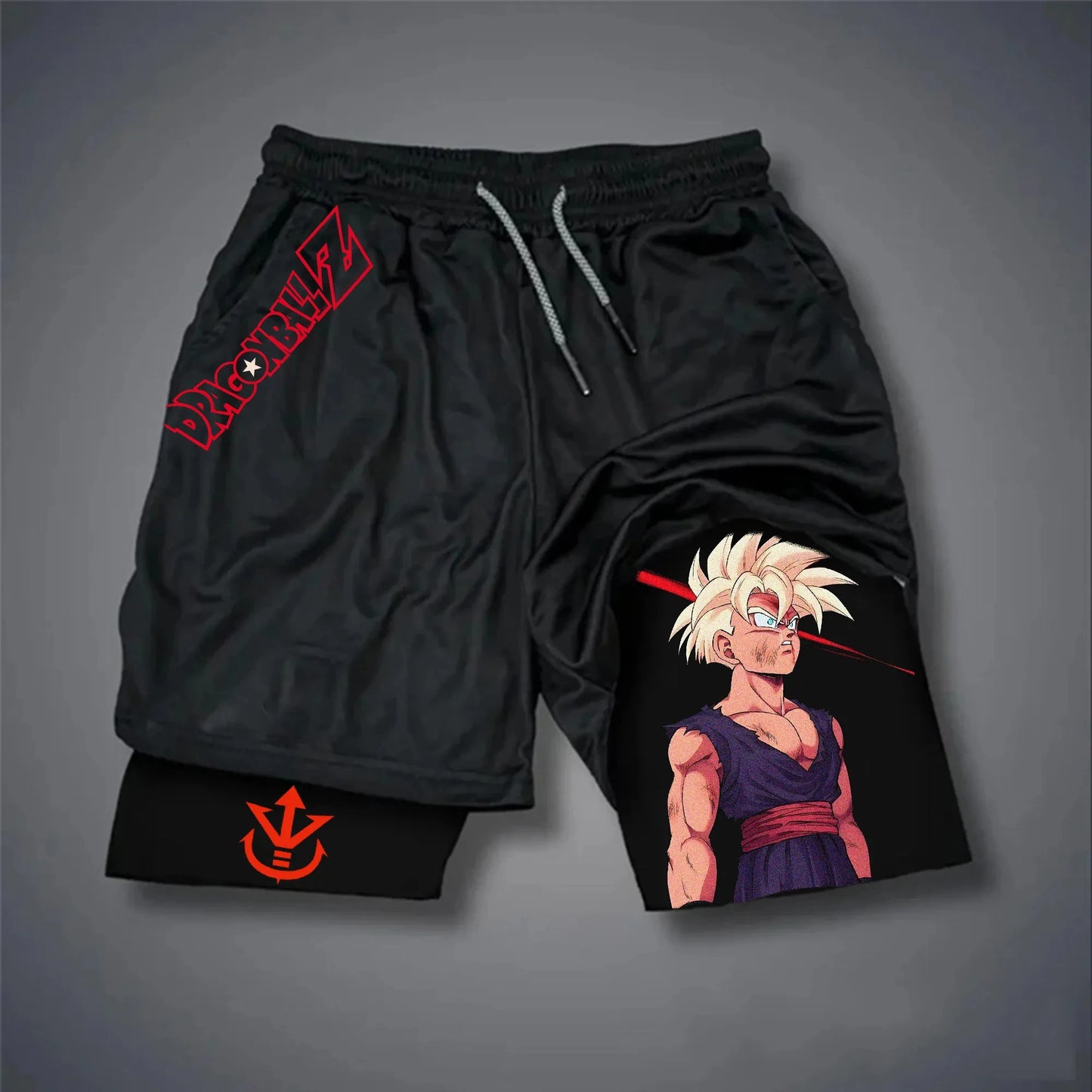 Dragon Ball Anime GOKU Peripheral Printed Double-layer Shorts, American Sporty Summer Men's Loose and Breathable Pants