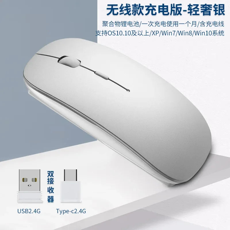 New Charging Type-c Wireless Mouse +USB Dual Receiver Mute Ergonomic Design 1000/1200/1600 Three-speed DPI