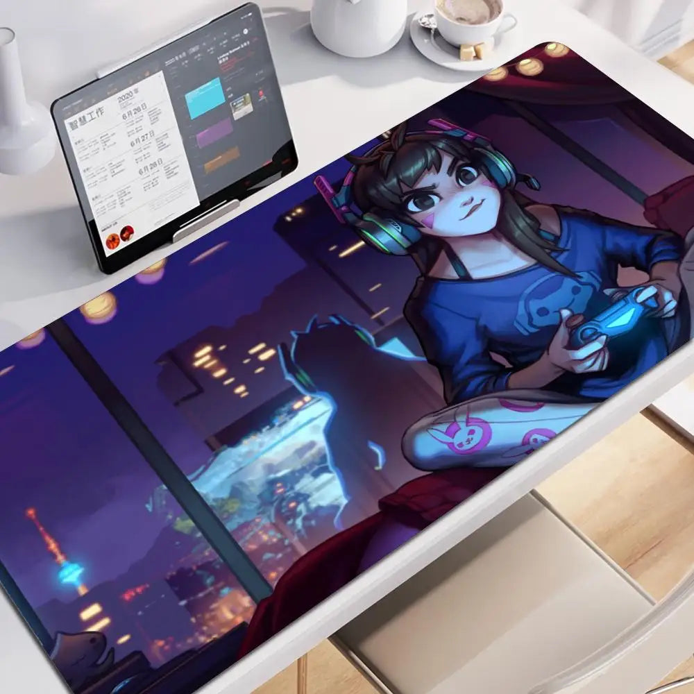 Tapete de Rato XXL Anime Gaming Girl Overwatch 900x400, Tapete de Secretária Suave em Borracha para Portátil, Escritório, Computador e Teclado, Impressão HD