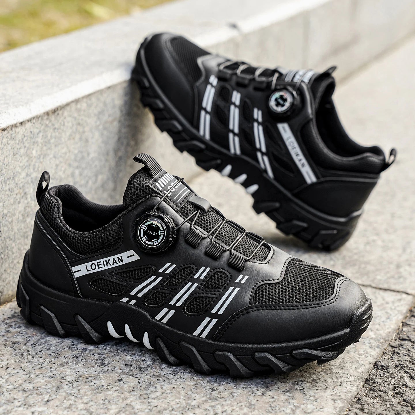 Men's All-Season Outdoor Casual Hiking Shoes, Comfortable Breathable Slip-On Design with Rotating Buckle, Thick-Soled PVC Sneake