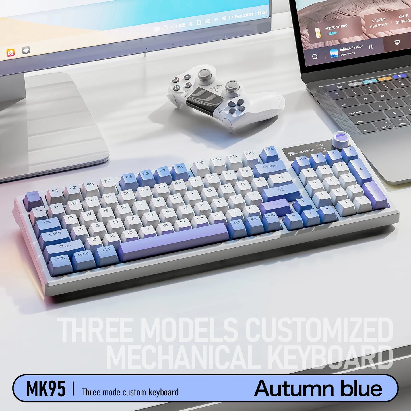 SMAILWOLF MK95 Bluetooth 무선 한국어 맞춤형 기계식 키보드 e-스포츠 3 모드 노트북 오피스 게임 풀 키 핫 스왑 가능 RGB 조명 효과