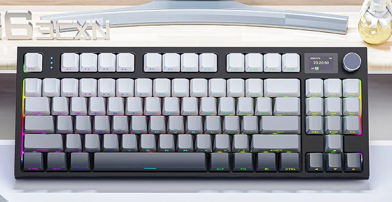 ATTACK SHARK K86 Mechanische Tastatur mit Metall-Drehregler, TFT-Smart-Farbdisplay, 87-Tasten-Layout, RGB-Beleuchtung und Tri-Mode-Verbindung