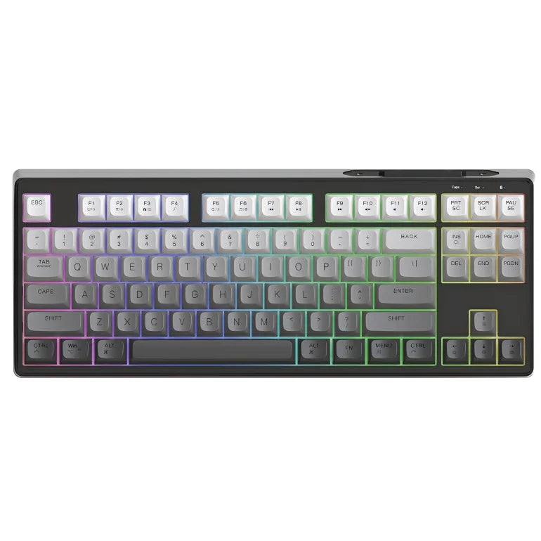 Teclado gaming inalámbrico Free Wolf M87 75% - switches silenciosos, retroiluminación arcoíris, BT/2.4G, teclas PBT degradadas, diseño compacto