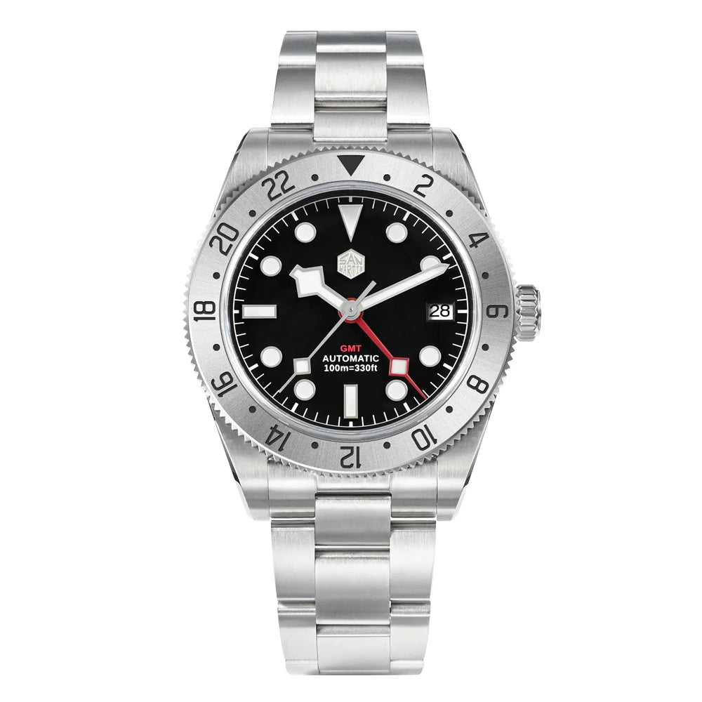 San Martin 39mm NH34 GMT Men Luxury Watch Bidirectional Aluminum Bezel Automatic Mechanical Sapphire 100M Waterproof SN0109