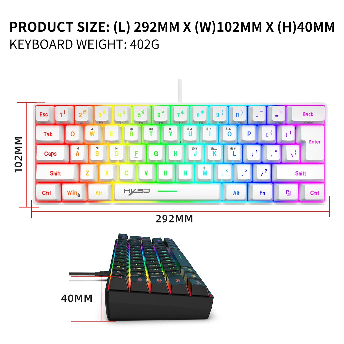 Nuova mini tastiera gaming cablata con membrana sottile, 61 tasti, illuminazione RGB Touch, combinazioni rapide multiple, ideale per gaming e ufficio
