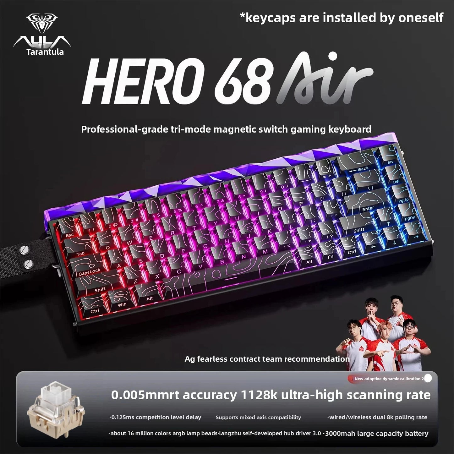 New AULA HERO68 Air 3-mode Magnetic Switch Gaming Mechanical Keyboard E-sport Custom Wired Keyboard Ergonomics Accessories