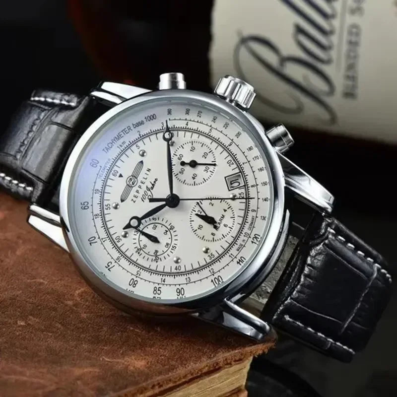 Zeppelin Airship Automatic Date Mens Leather Band Fashion Luxury Business Casual Men Watches Gift Men's Waterproof Watch