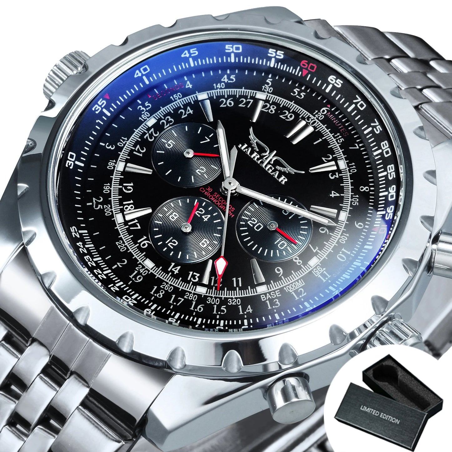Jaragar Automatic Watch for Men Military Multifunction 3 Sub-Dials Sports Mechanical Watches Top Brand Luxury Leather Steel Band