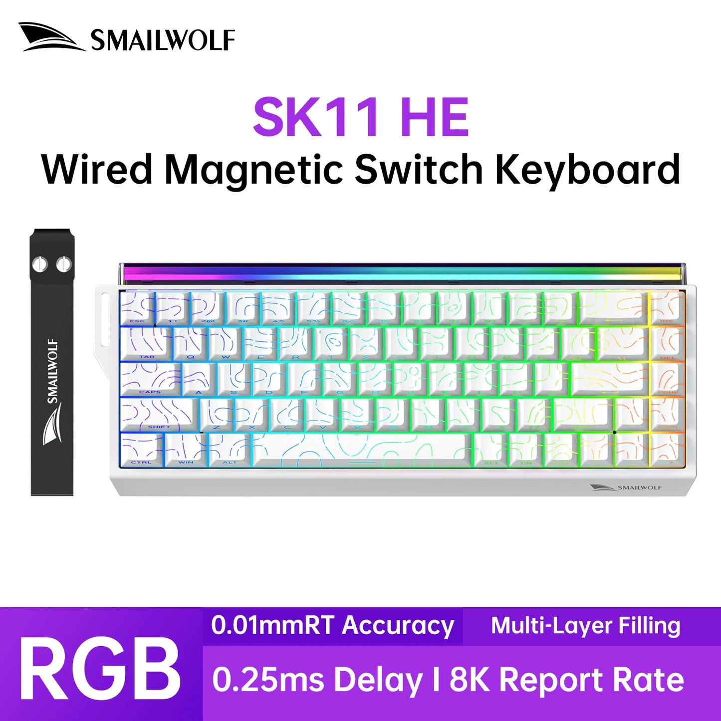 SMAILWOLF SK11 68HE Magnetic Gaming Keyboard Mechanical Wired Professional Gaming 0.01mm Quick Trigger 8KHz 0.25ms RGB Lighting
