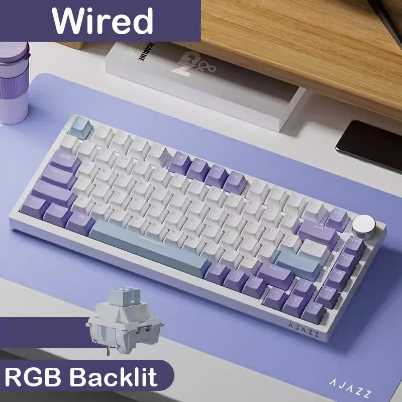 AJAZZ AK820 Mechanical Keyboard 70% Compact Layout/RGB Lighting/Hot-swappable Switches,with Wired,Wireless,and Bluetooth
