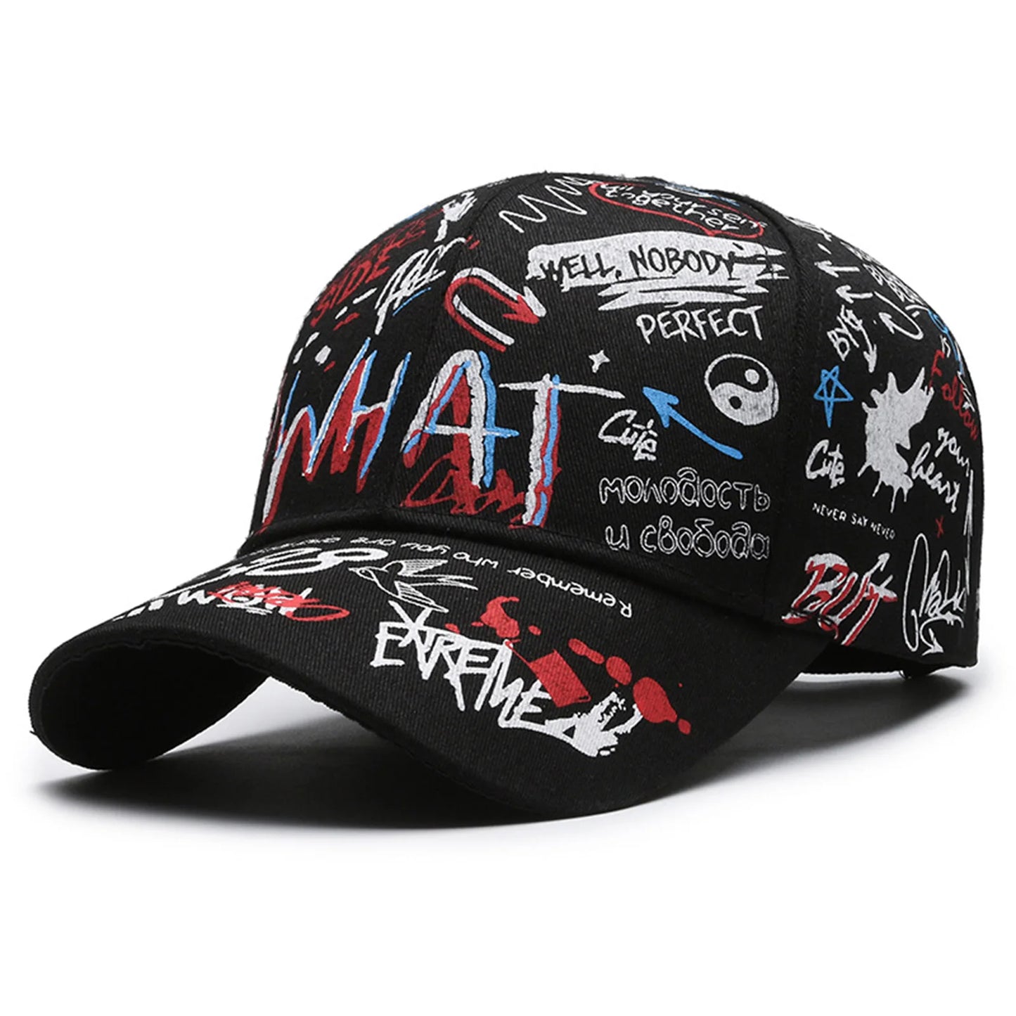 Graffiti Print Baseball Cap Adjustable Sun Protection Breathable Hat for Outdoor Activities Fishing Camping