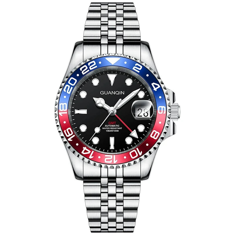 Orologio da uomo GUANQIN GMT 2025, nuovo orologio automatico da uomo NH34, meccanico da polso, vetro zaffiro, acciaio inox, per mancini