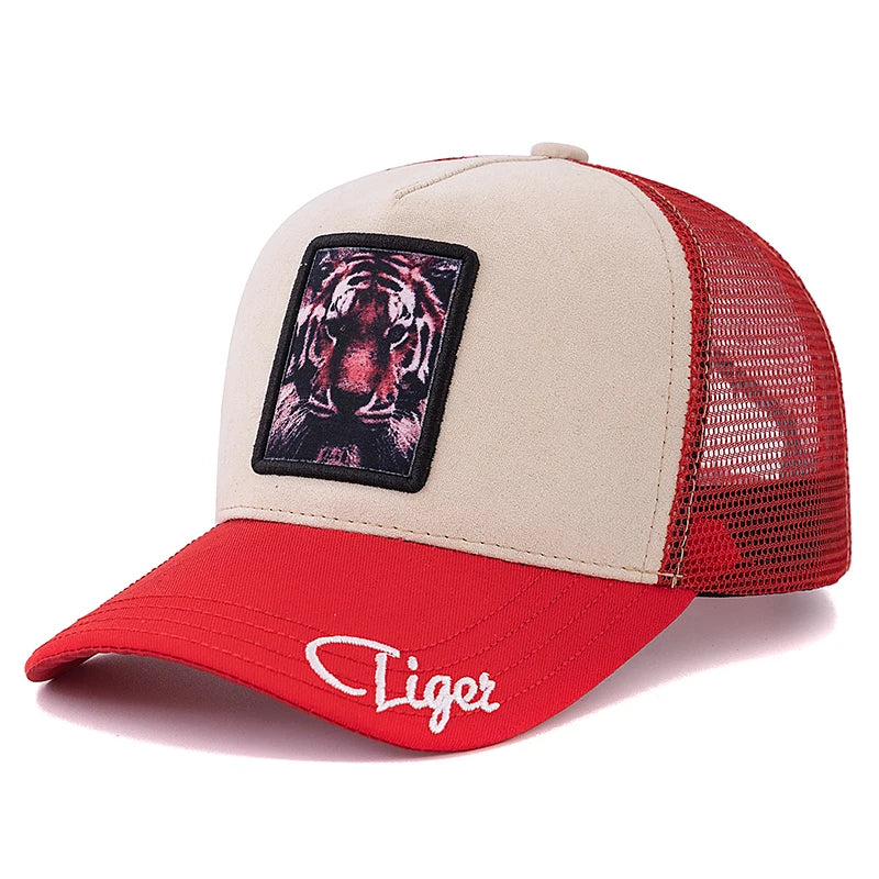 Hot Sale Unisex Mesh Cap Lion Pattern Patch Design Suede Hat Women And Men Summer Animal Baseball Cap Fashion Trucker Hat