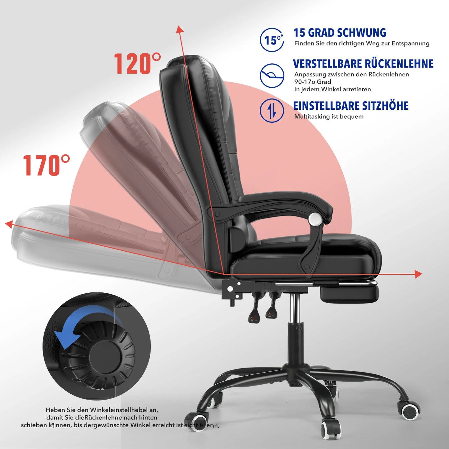 Ergonomic office chair with massage function, executive chair desk chair with armrests headrest footrest computer chair Black