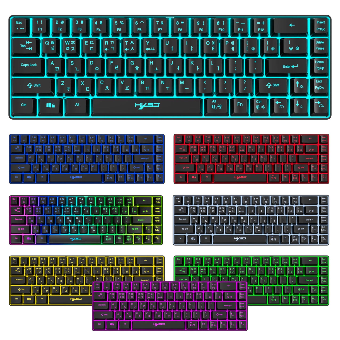 Tragbare HXSJ V200 68-Tasten-Gaming-Tastatur mit koreanischem Layout, 65%, kabelgebundene Office-Membrantastatur mit RGB-Hintergrundbeleuchtung für Desktop-PCs und Laptops