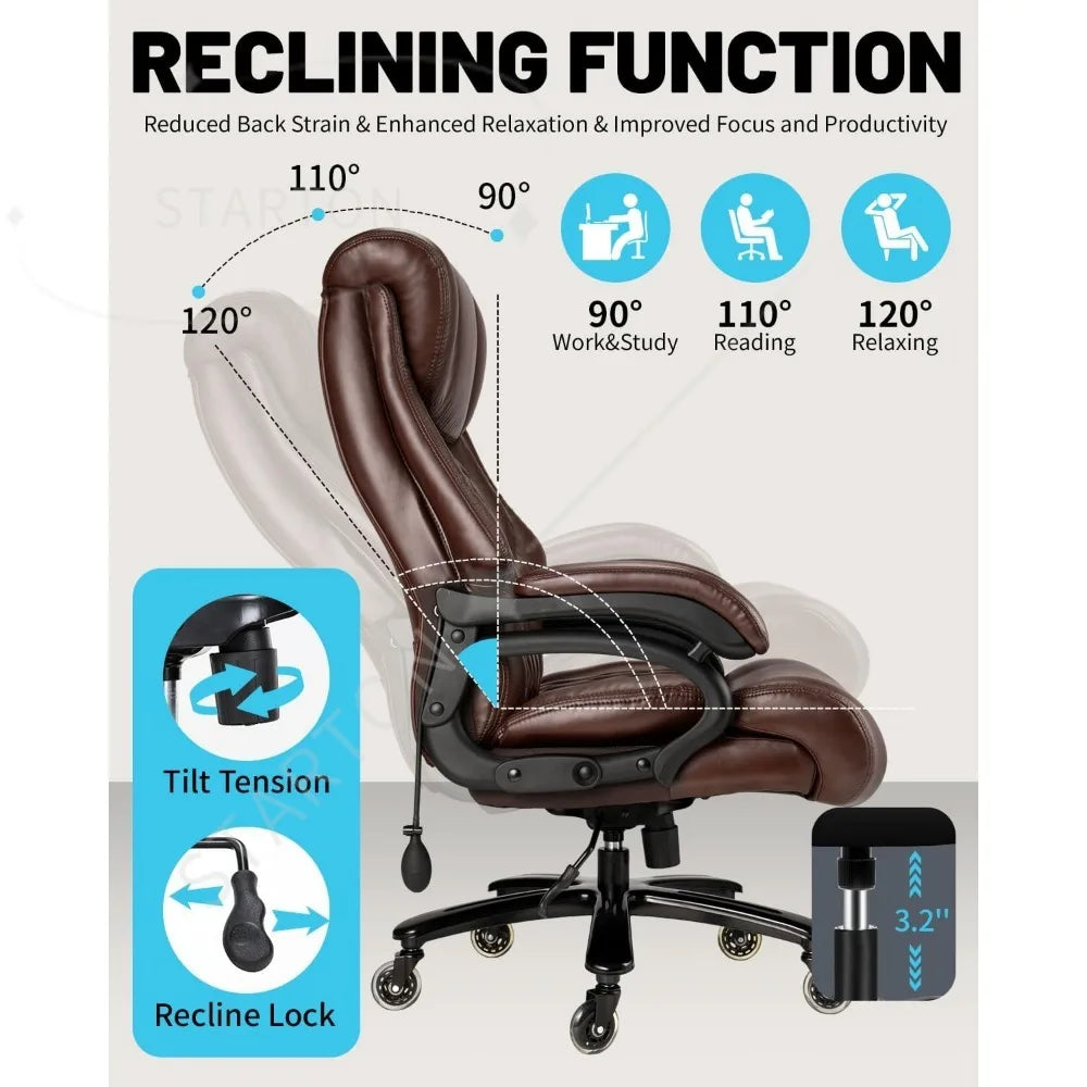 Sedia da ufficio Big & Tall 500Lbs, ampia seduta con molle dal design executive, sedia da scrivania girevole a 360 con rotelle heavy duty
