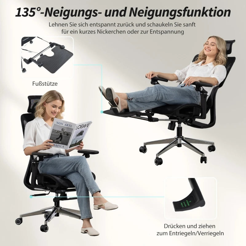 Ergonomic Office Chair, Adjustable Lumbar & Headrest, 6D Flip-Up Armrests, Footrest, Mesh Black
