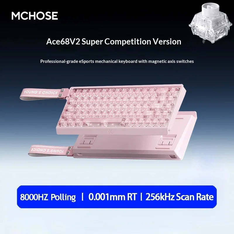 MCHOSE ACE68 V2 Gaming Keyboard Hall Effect 0.001MM RT 8kHz Polling Rate Hot Swappable Support 16K/128K/256K Scan Rate RGB DKS