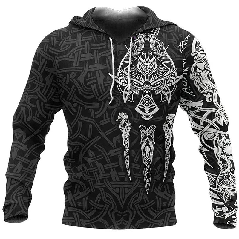 2024 Mens Hoodies Eagle Tattoo Pattern Vikings 3D Printed Fashion Casual Harajuku Hip Hop Autumn And Winter Oversized Sudaderas