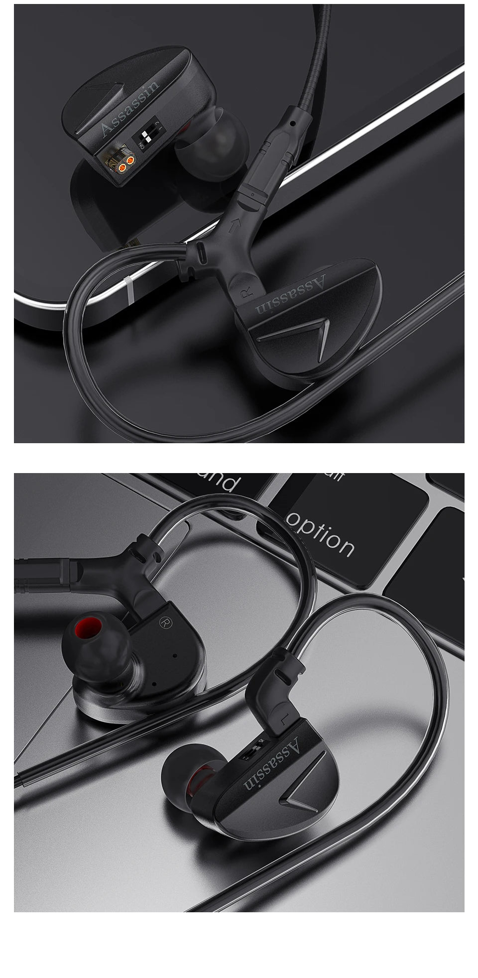 CVJ Assassin Earphones 1BA+1DD+1Vibration Switch Adjustable Gaming E-sports In-Ear 3.5mm&Type-C Hifi Headphones