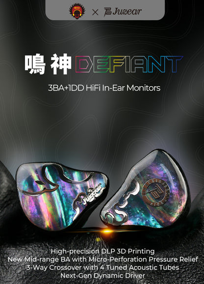 JUZEAR x Z Reviews Defiant 1DD+3BA Hybrid In-ear Earphones 3-Way Crossover HiFi Headset with 3.5+4.4mm Replaceable Plugs Cable