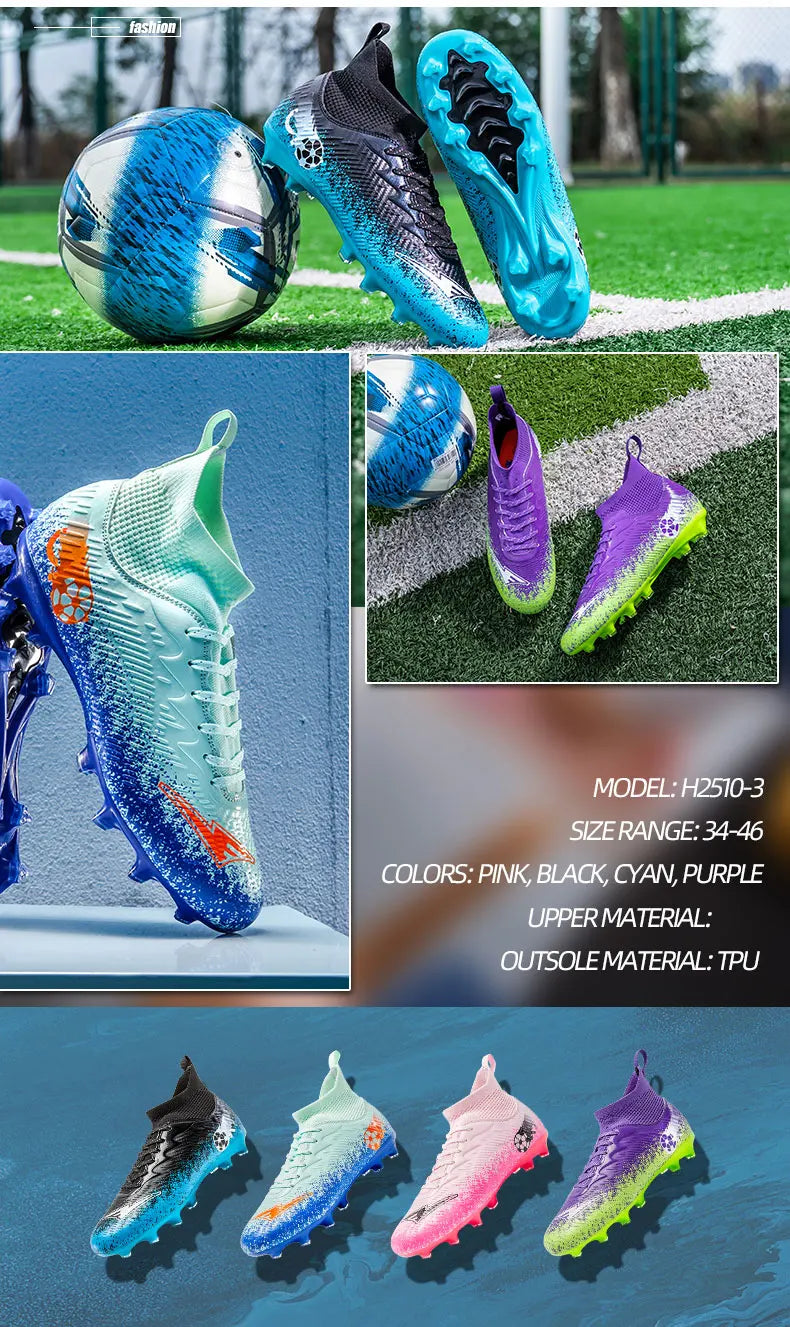 Pro Performance High-Cut Soccer Boots FG Long Studs Breathable Lightweight Cleats for Outdoor Grass Matches and Daily Training