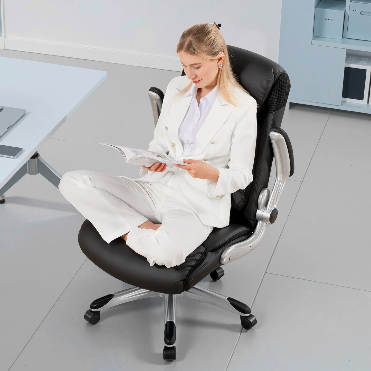 COMHOMA office chair Ergonomic desk chair with folding armrests with high backrest, scratch resistant leather