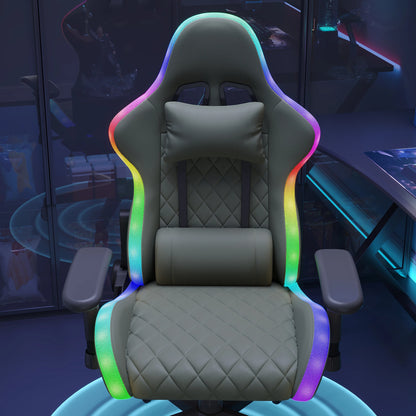 Comanlai Ergonomic Gaming Chair with RGB Lighting, PVC Leather Computer Chair, Adjustable Seat Height and Backrest, Waist Massage