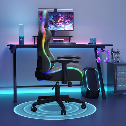 Comanlai Ergonomic Gaming Chair with RGB Lighting, PVC Leather Computer Chair, Adjustable Seat Height and Backrest, Waist Massage