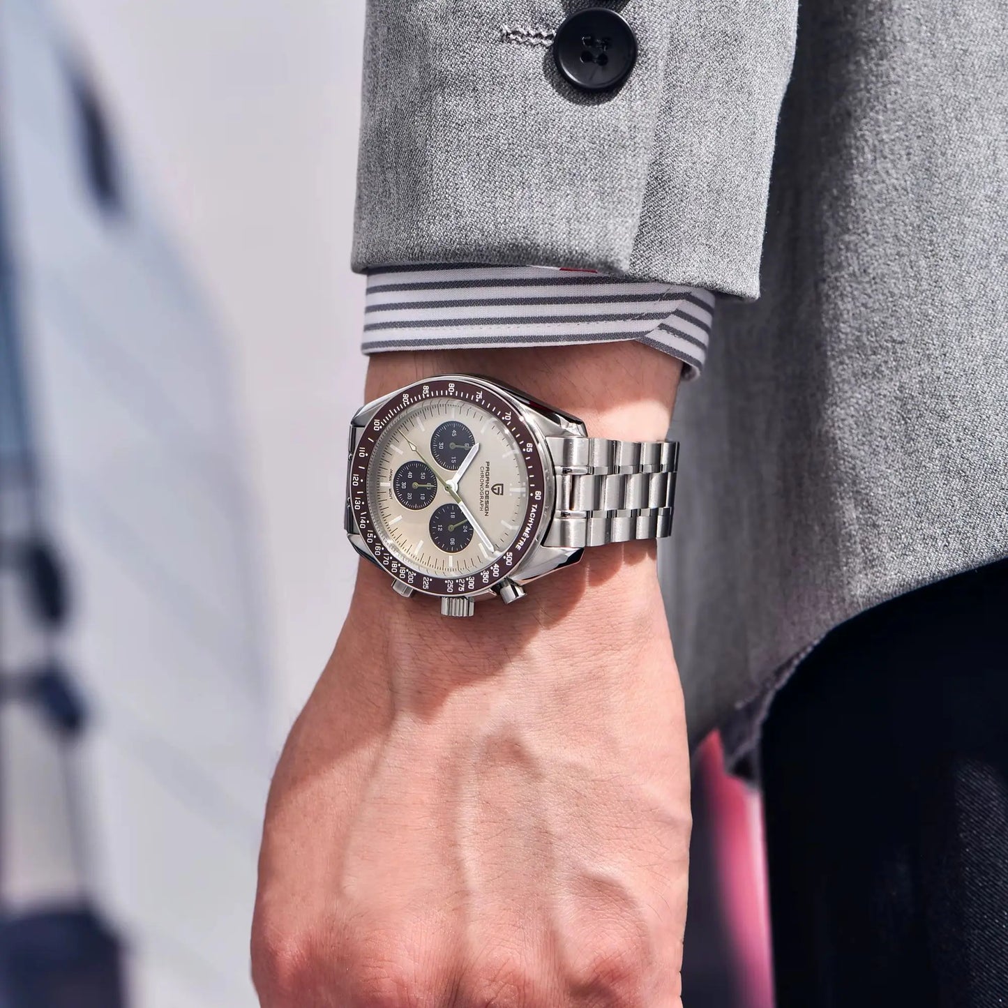 PAGANI DESIGN Planetary Series Saturn Light Tan  Quartz Watch Men Speed Chronograph AR Sapphire crystal Wristwatch Men 2026 New
