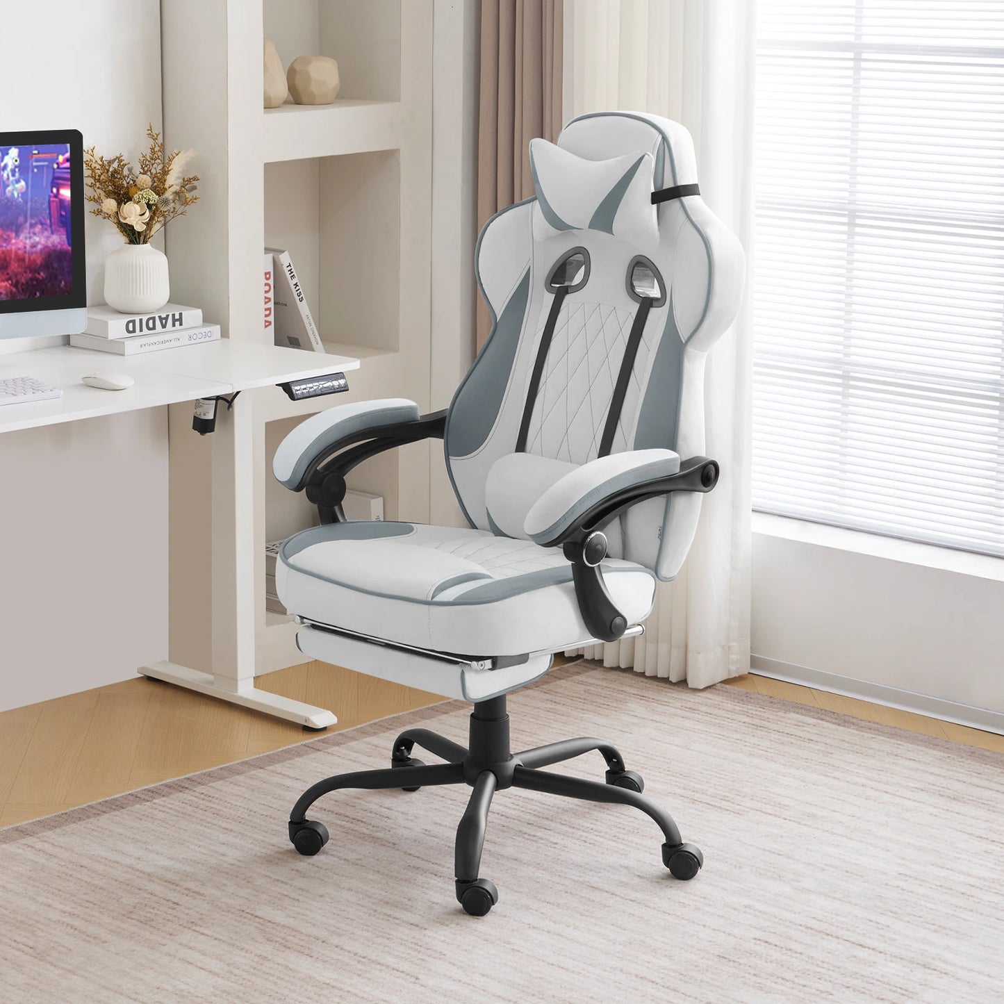 WOLTU Rotatable Computer Armchair Swivel Gaming Chair with Pocket Spring Cushion Ergonomic Office Chair Wide Seat Footrest