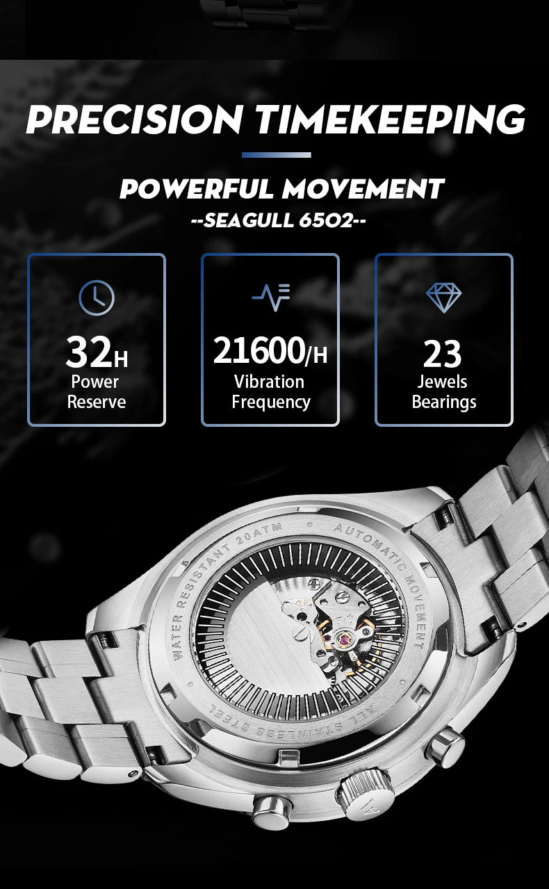 WM Watch Automatic Mechanical Watch 200M Waterproof Casual Classic Business Welly Merck Men Watches 170M-WM