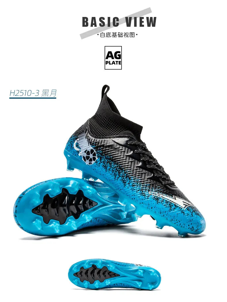 Pro Performance High-Cut Soccer Boots FG Long Studs Breathable Lightweight Cleats for Outdoor Grass Matches and Daily Training