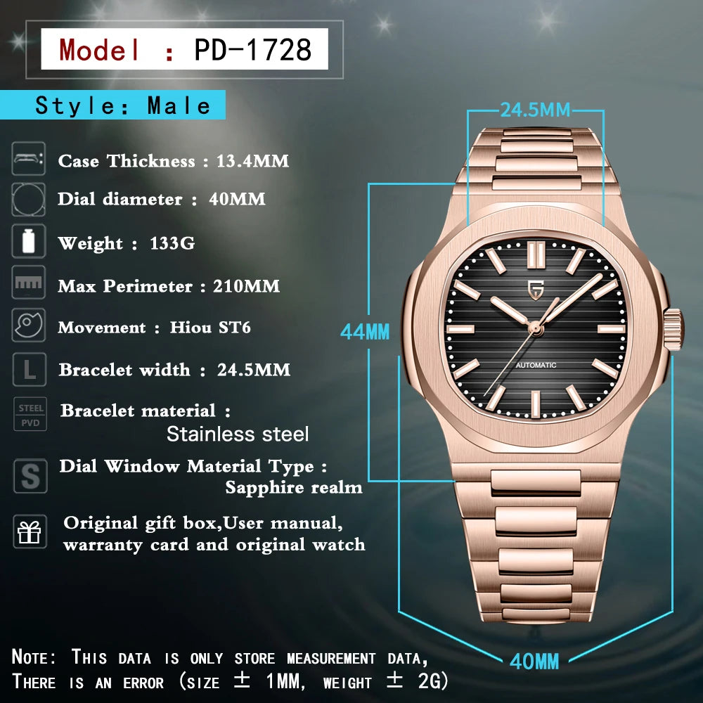 PAGANI DESIGN 2026 New Luxury Automatic Watch  Men Mechanical Wristwatch Stainless Steel Sapphire glass 40MM Barrel dial Watch