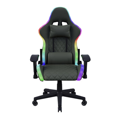 Comanlai Ergonomic Gaming Chair with RGB Lighting, PVC Leather Computer Chair, Adjustable Seat Height and Backrest, Waist Massage