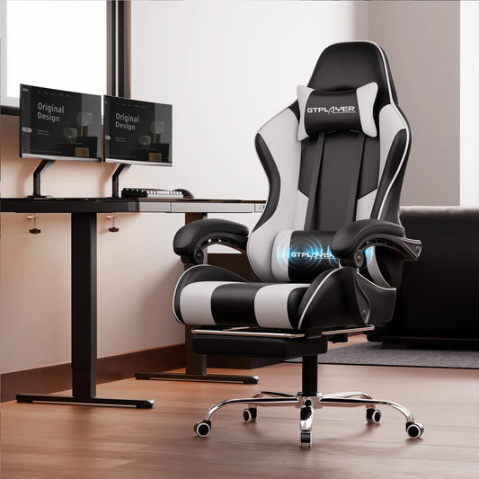 GTPLAYER Gaming Chair with Massage Ergonomic Desk Chair Footrest Headrest Rotary Chair for Office and Gamers