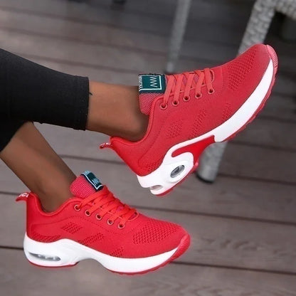 Fashion Women's Lightweight Sneakers Running Outdoor Sports Breathable Mesh Comfortable Air Cushion Lace-Up Shoes