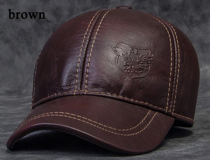 2025 Male Genuine Leather Cowhide 56-60CM Black/Brown Baseball Caps Eagle Print For Man Casual Street Gf Gorras Dad Hat