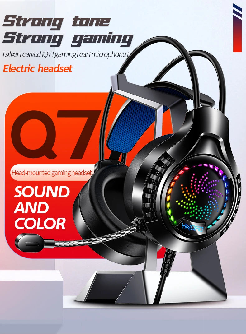 RGB Gaming Headset with Microphone 7.1 Surround HD Sound Stereo Dual 3.5mm USB Wired Headphone For PS5 PC Laptop Phone