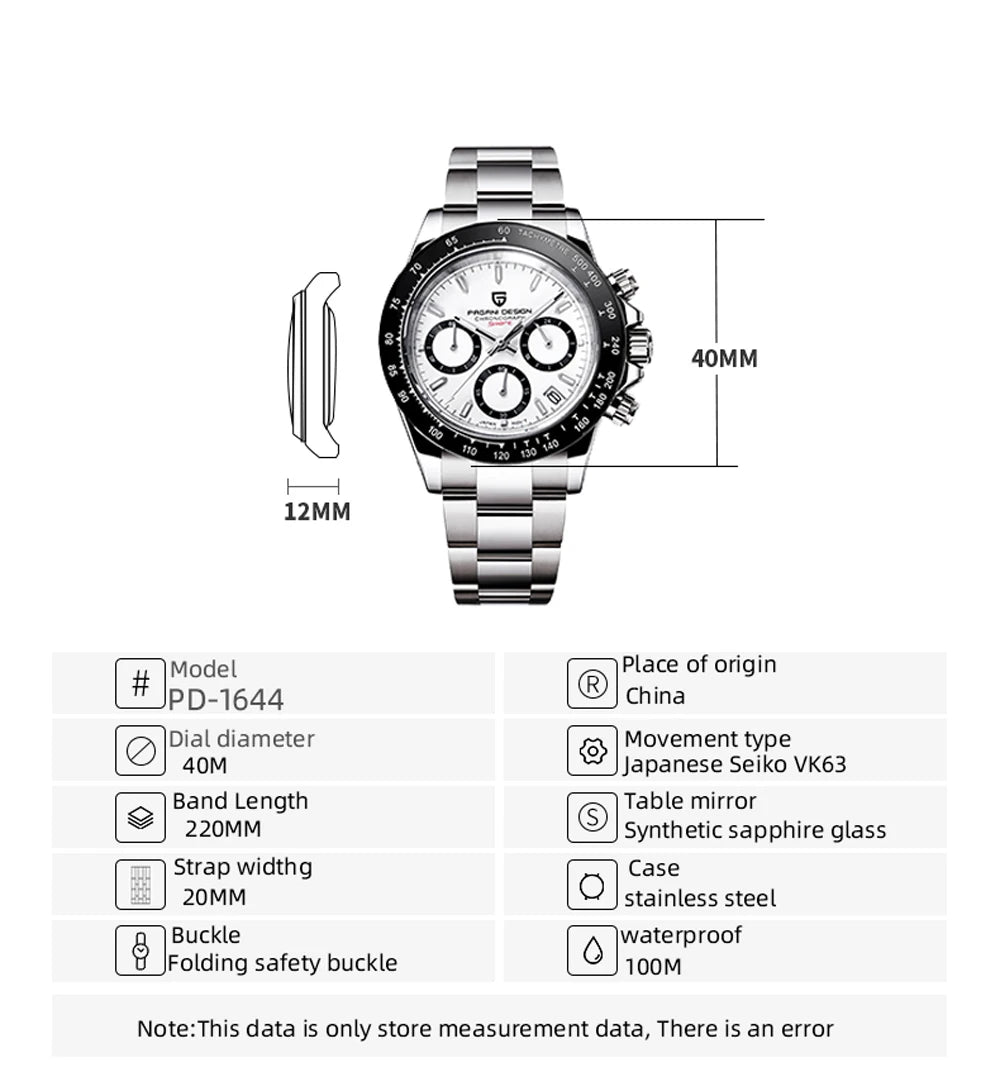 PAGANI DESIGN 2025 New Men's Watches Luxury Rose Gold Quartz Watch For Men 100M Waterproof Sports Chronograph Wristwatch Men