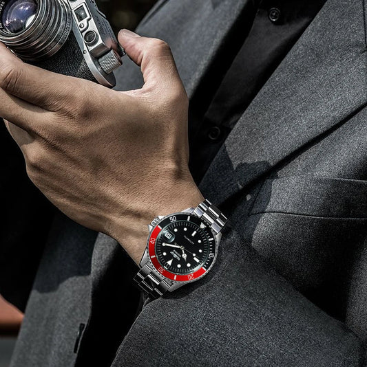Relógio mecânico clássico para homem – Marca de luxo, estilo profissional, movimento automático, luneta rotativa, mostrador luminescente, bracelete em aço