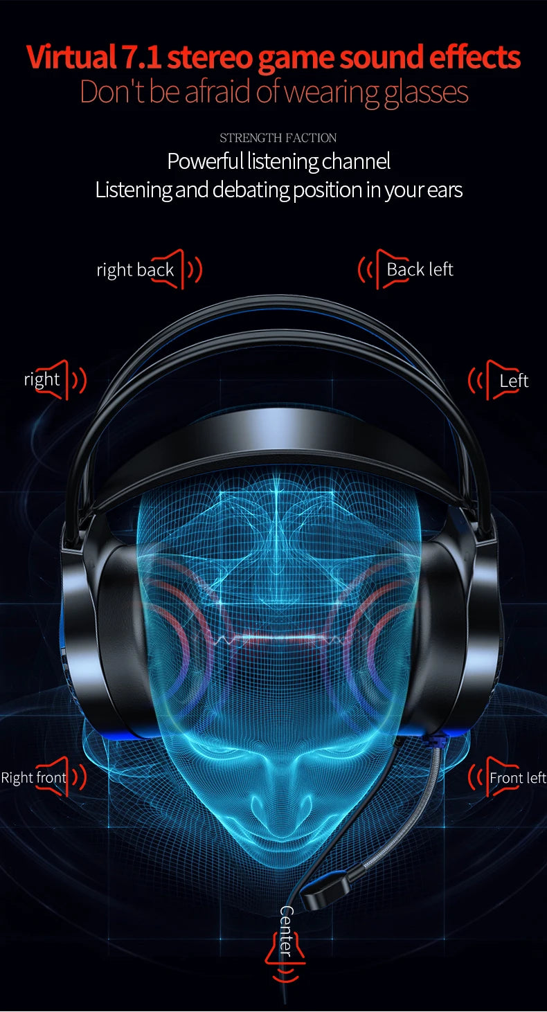 RGB Gaming Headset with Microphone 7.1 Surround HD Sound Stereo Dual 3.5mm USB Wired Headphone For PS5 PC Laptop Phone