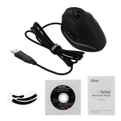Zelotes C-18 Wired Gaming Mouse 11 Programmable Buttons 10000DPI Laser Engine RGB Light Belt 128KB Vertical Mouse for Laptop PC