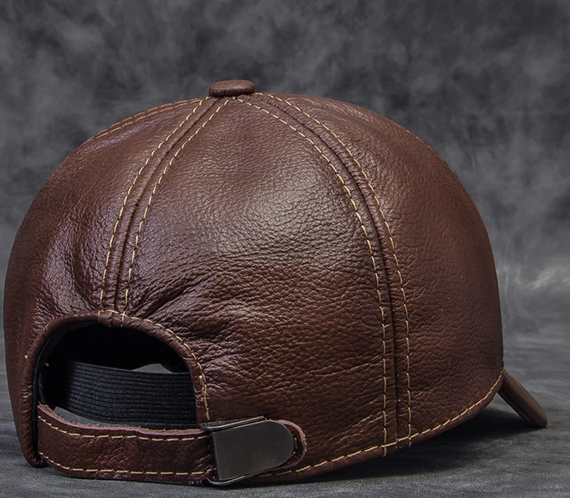 2025 Male Genuine Leather Cowhide 56-60CM Black/Brown Baseball Caps Eagle Print For Man Casual Street Gf Gorras Dad Hat