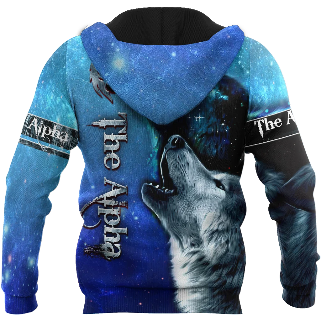 Sweatshirt com Capuz Deluxe Unissexo Beautiful The Wolf, Céu Estrelado 3D, Estampado Integral, com Fecho, Casaco Casual de Treino DW0327