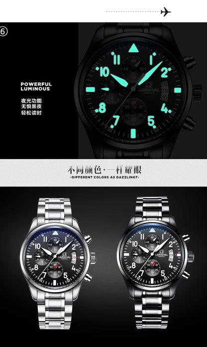 Chronograph luminous military running sport full steel men stop watch genuine leather strap luxury brand watches sapphire reloj