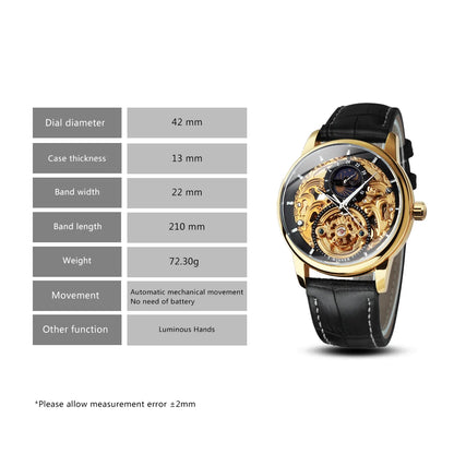 WINNER Classic Retro Automatic Mechanical Watches Luxury Tourbillon Skeleton Mens Watch Moon Phase Genuine Leather Strap Clock