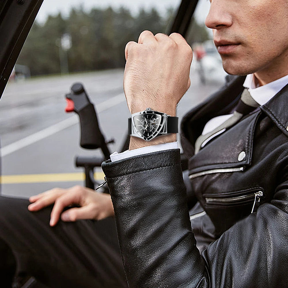 Relógio automático para homem WINNER, design esqueleto triangular, ponteiros luminescentes, bracelete em borracha, estilo militar, relógio mecânico de luxo