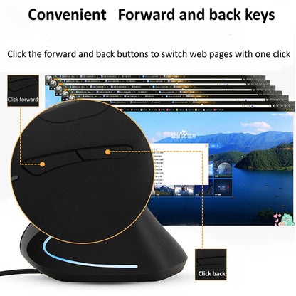 Wired Right Hand Vertical RGB Mouse Ergonomic Gaming Mouse 800 1200 1600 3200DPI USB Optical Wrist Healthy Mause for PC Computer